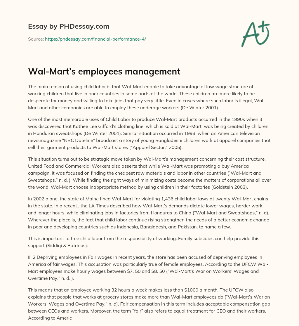 Wal-Mart’s employees management essay