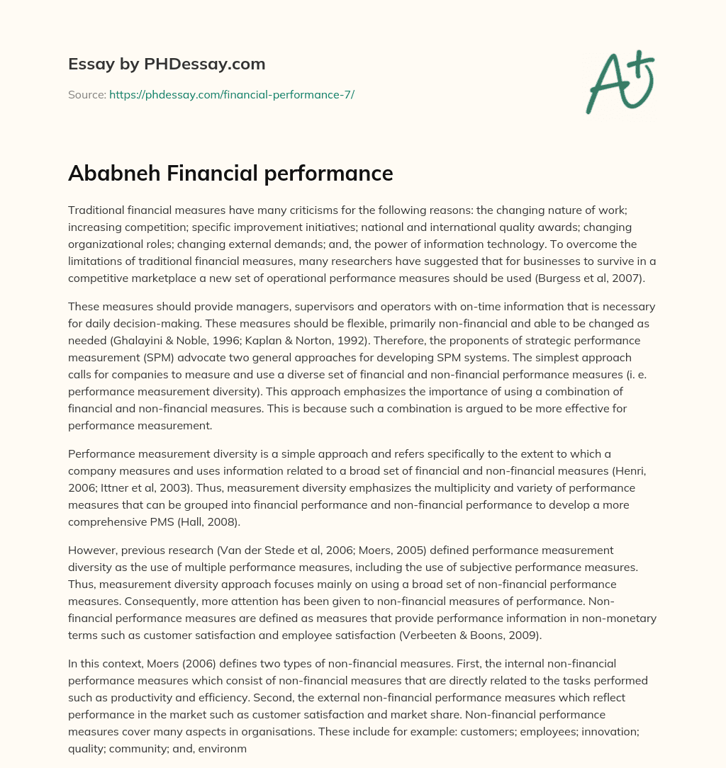 Ababneh Financial performance essay