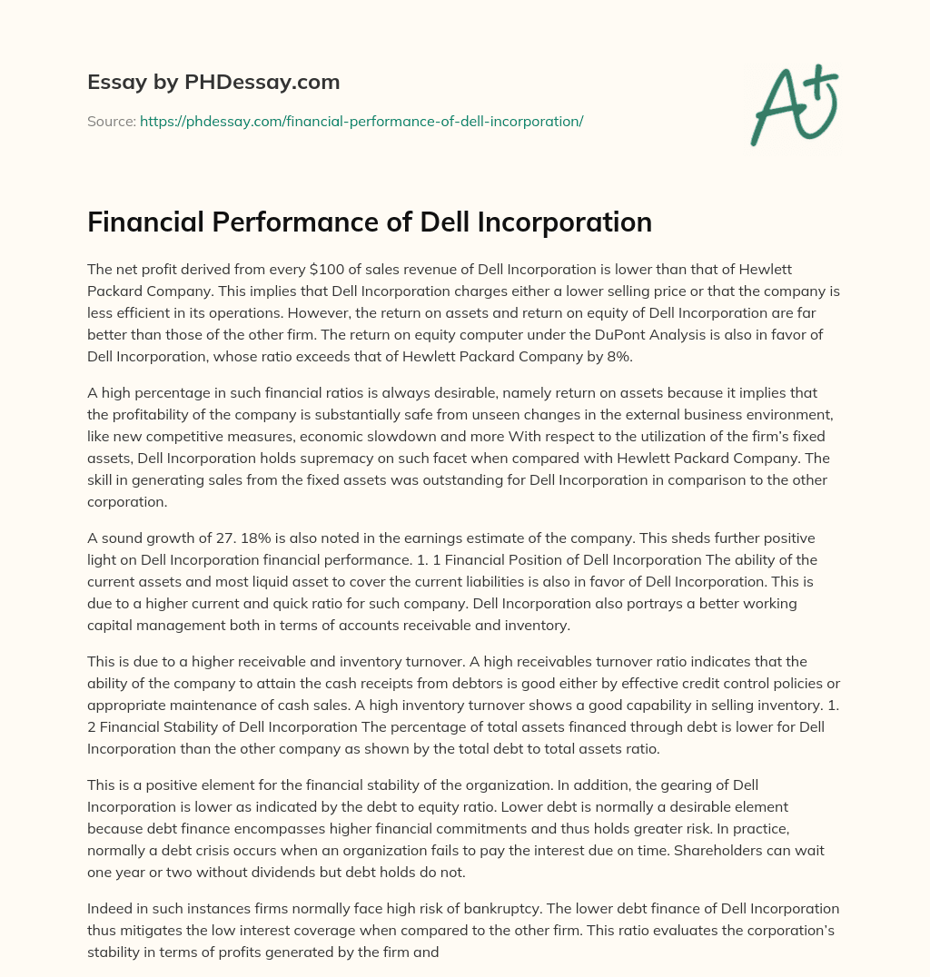 Financial Performance of Dell Incorporation essay