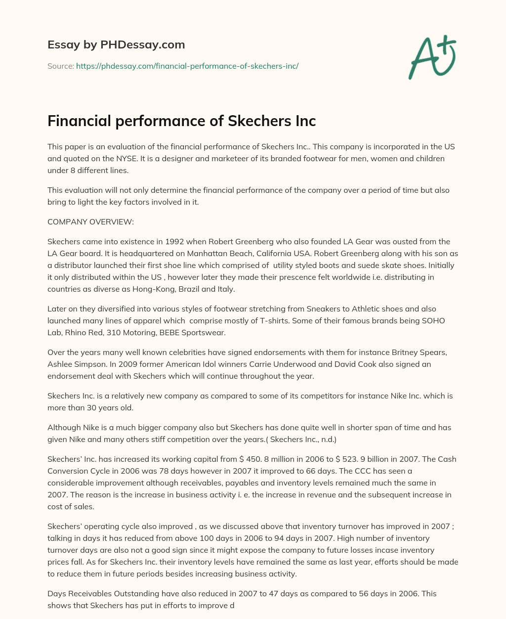 Financial performance of Skechers Inc essay