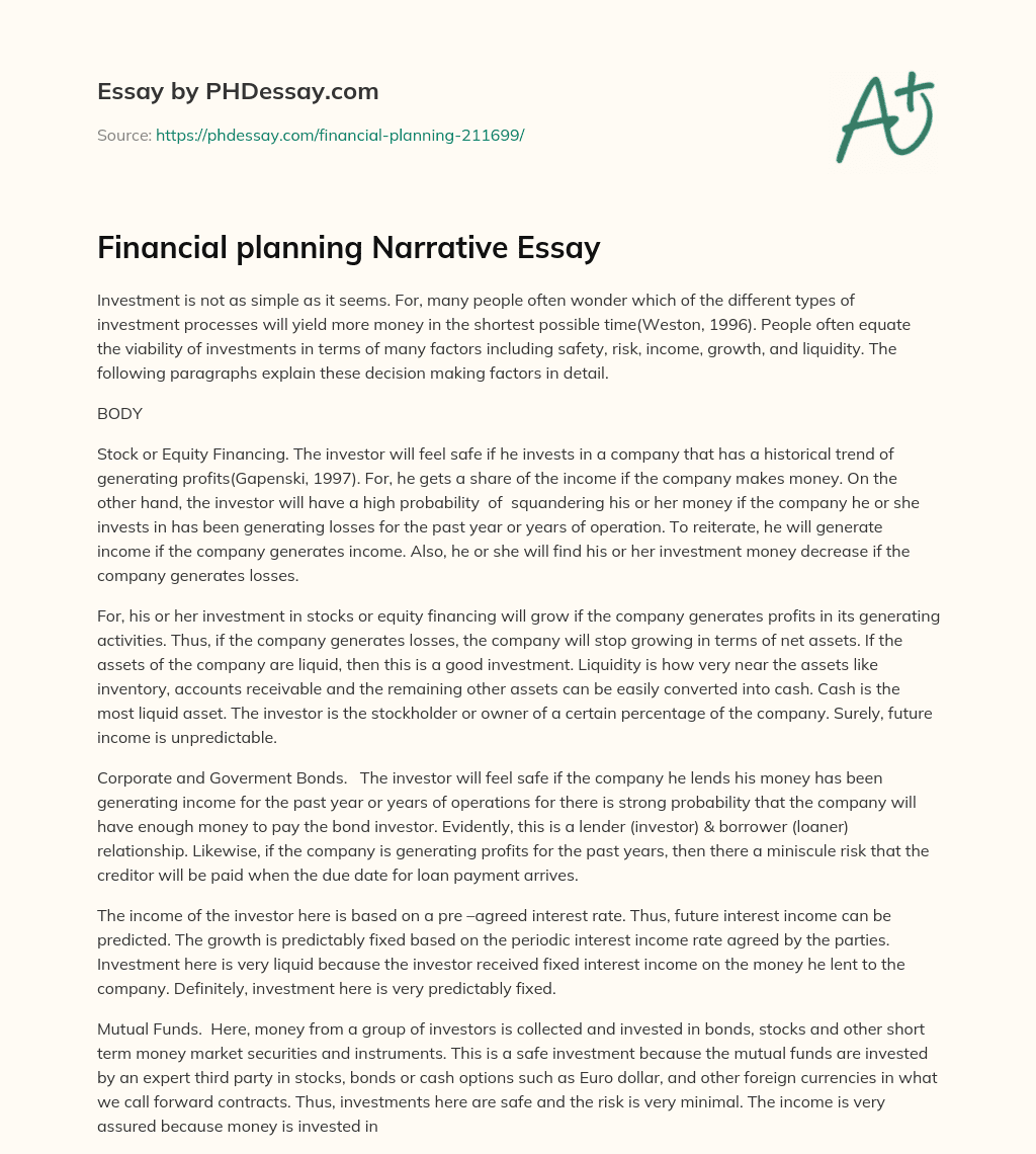 essay on importance of financial planning