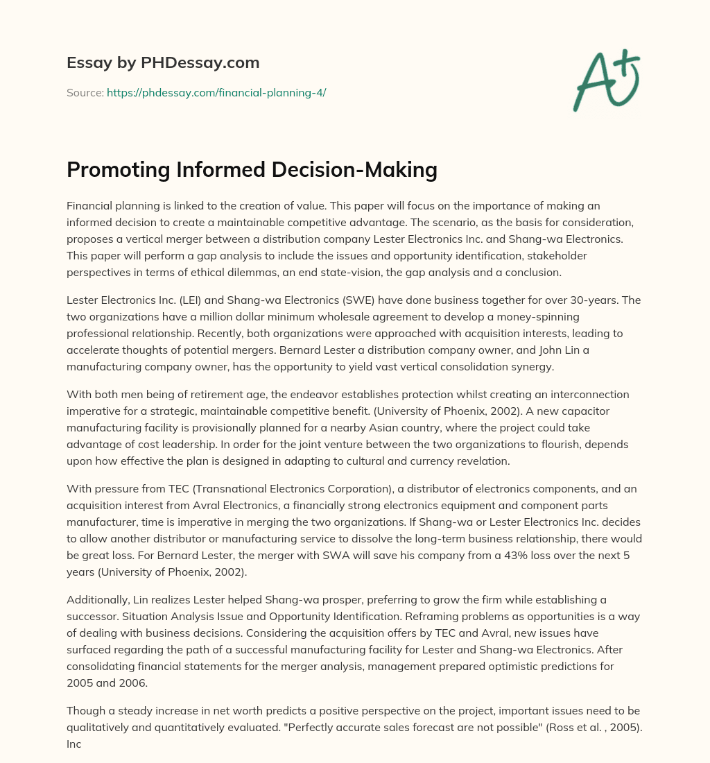 Promoting Informed Decision-Making essay