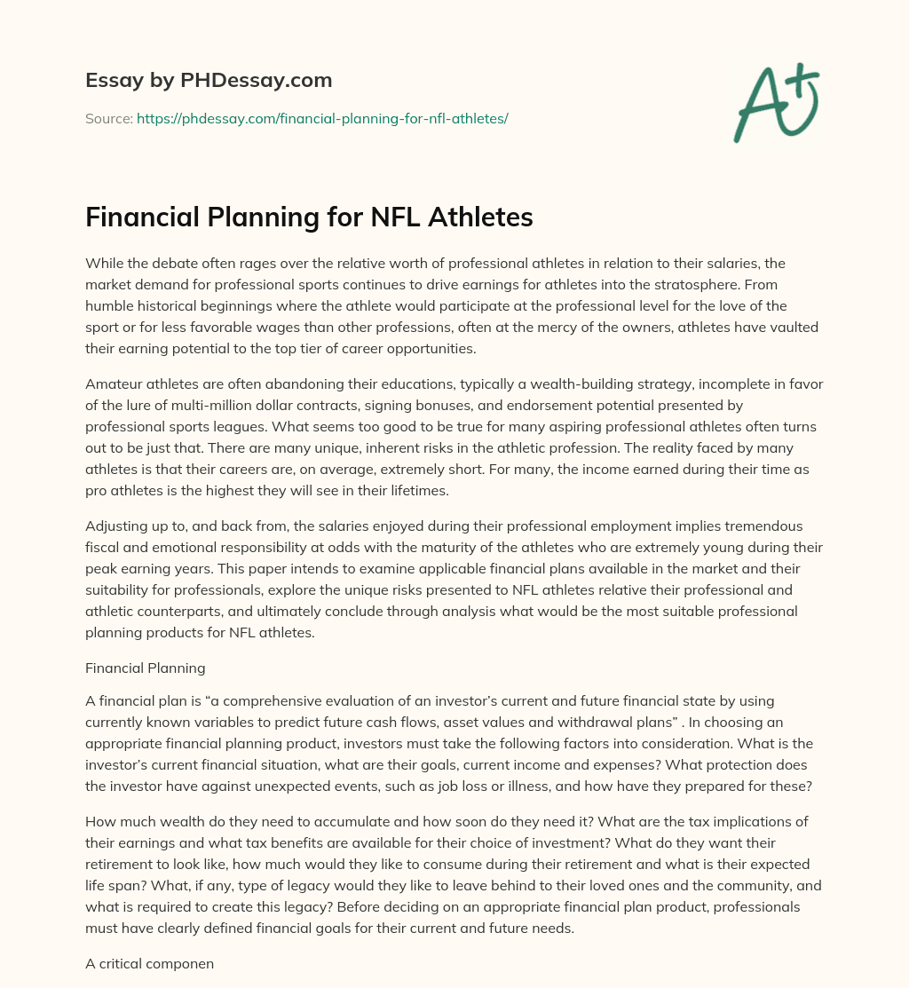 Financial Planning for NFL Athletes essay