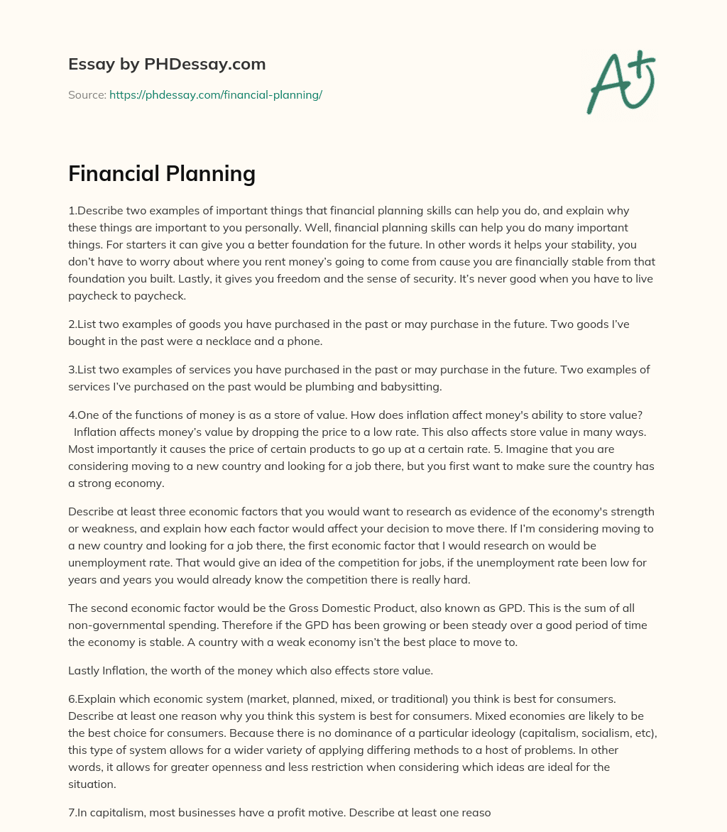 financial planning essay