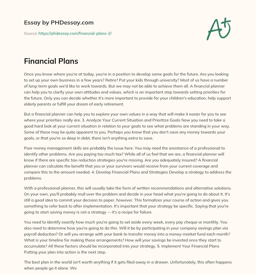 Financial Plans essay