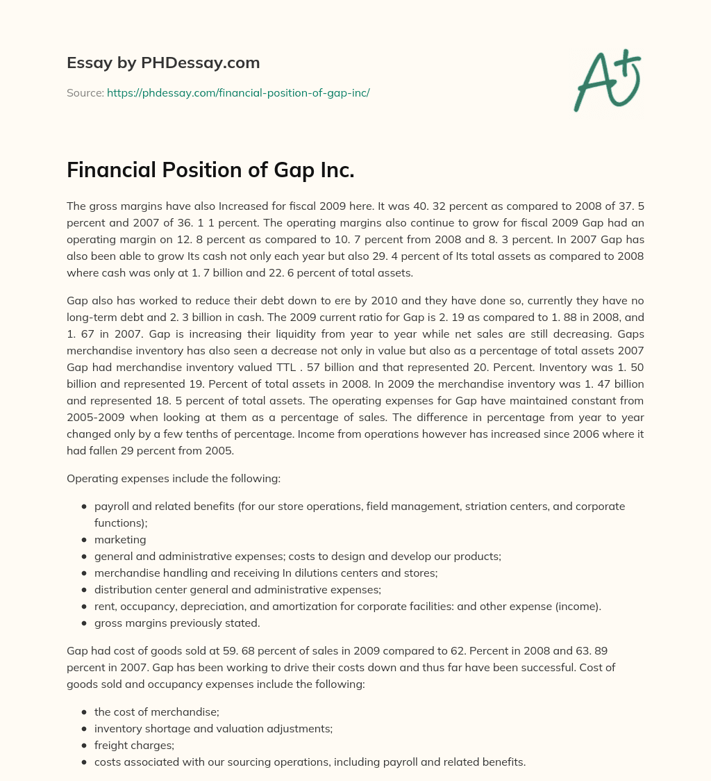 Financial Position of Gap Inc. essay