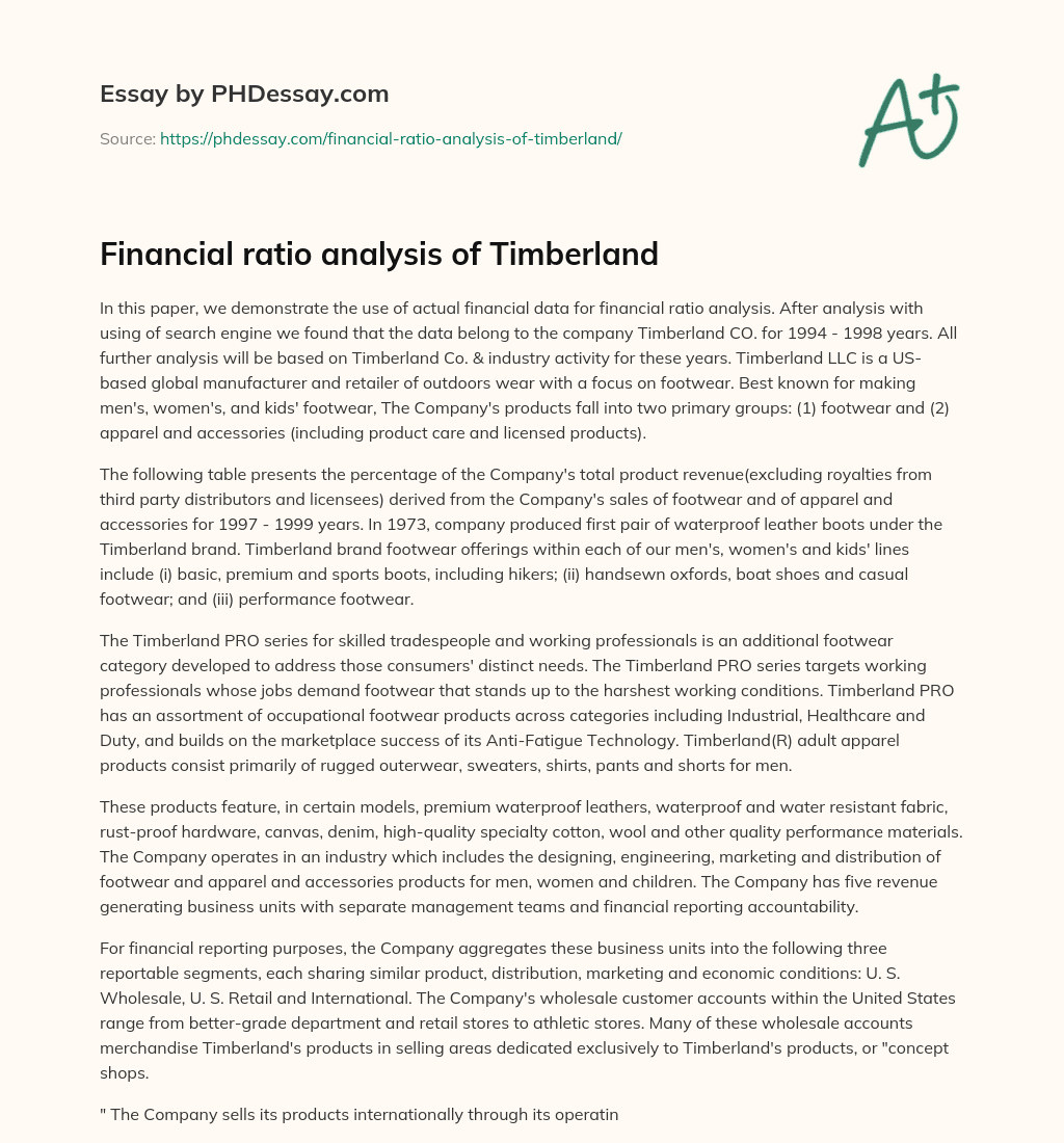 Financial ratio analysis of Timberland essay