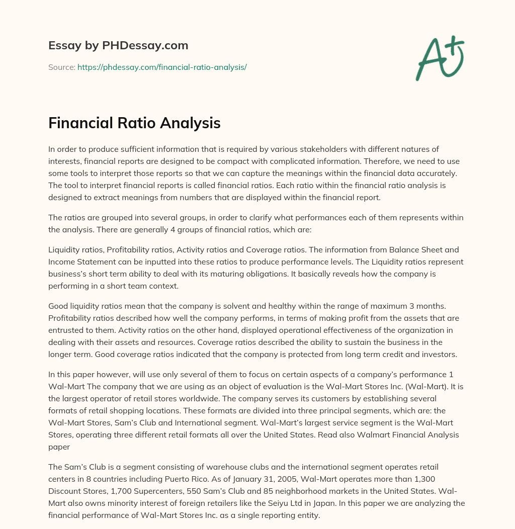 financial ratio analysis essay