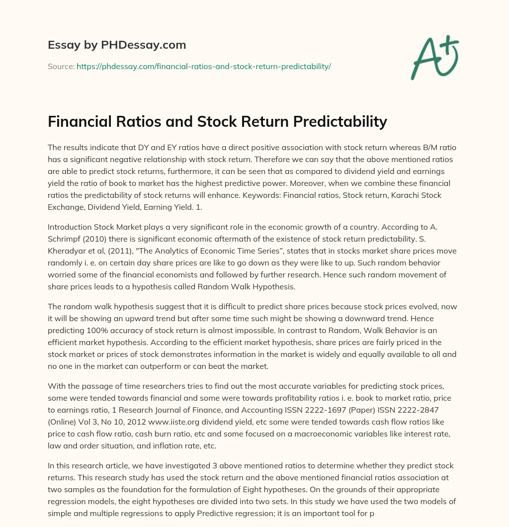Financial Ratios and Stock Return Predictability essay