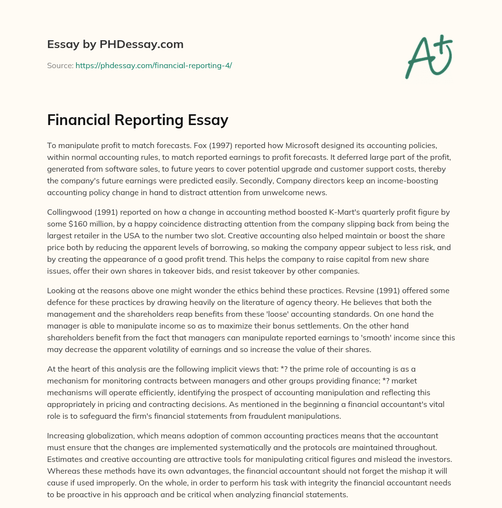 Financial Reporting Essay essay