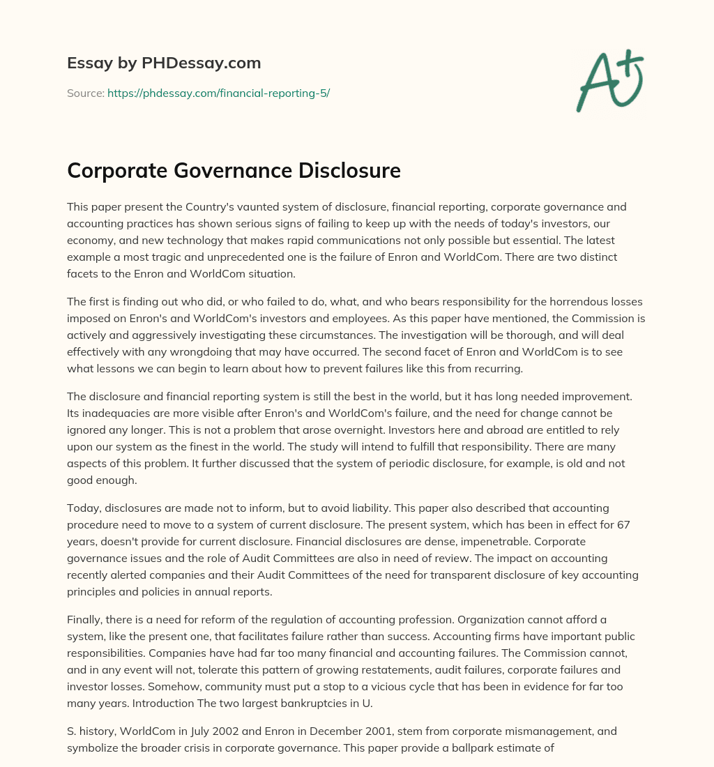 Corporate Governance Disclosure essay