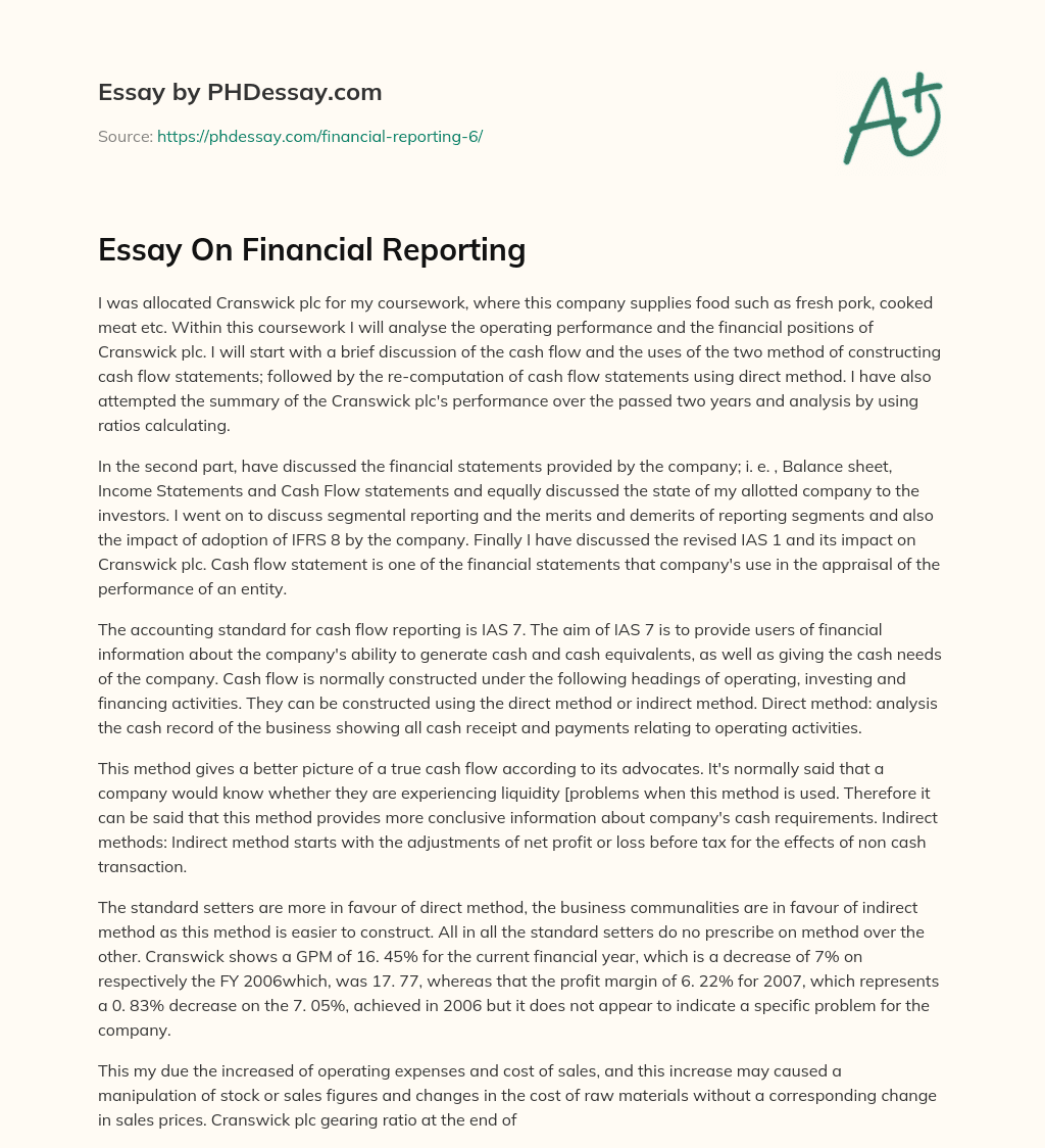 Essay On Financial Reporting essay