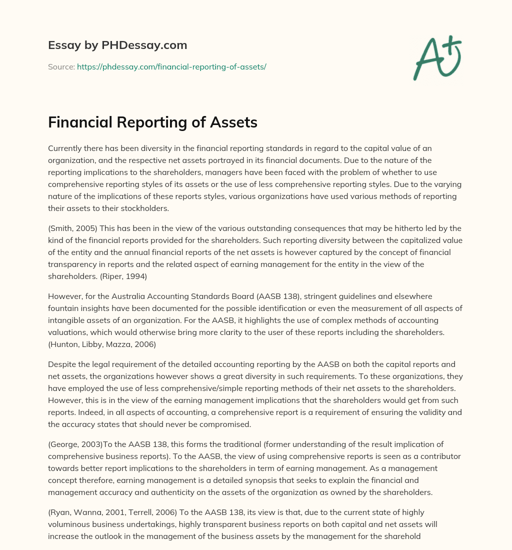 Financial Reporting of Assets essay