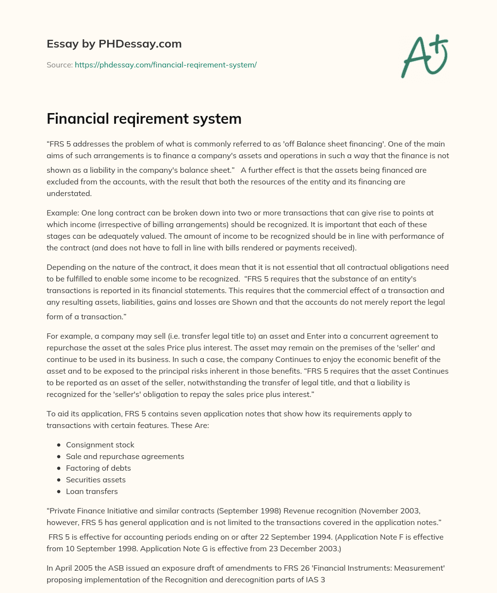 Financial reqirement system essay