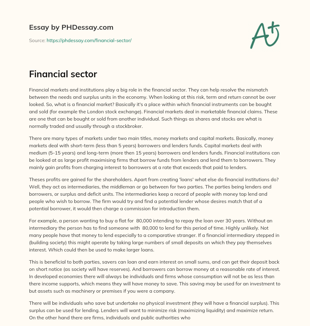 Financial sector essay