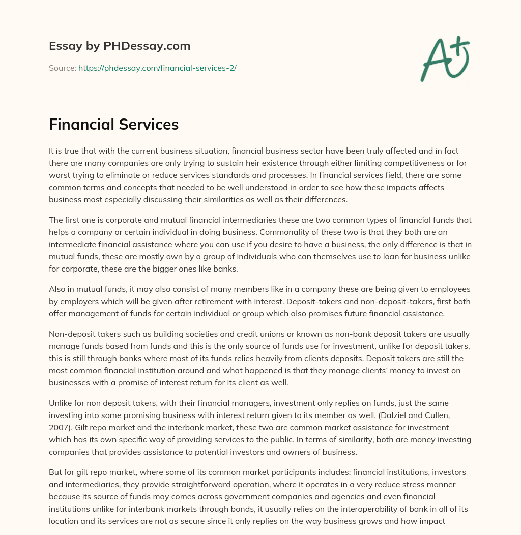 Financial Services essay