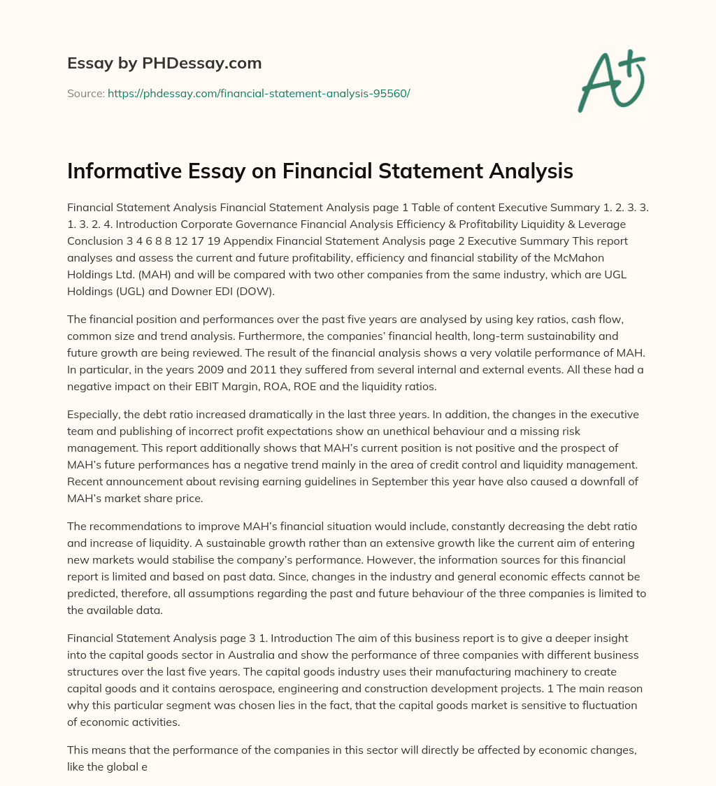 Informative Essay on Financial Statement Analysis essay