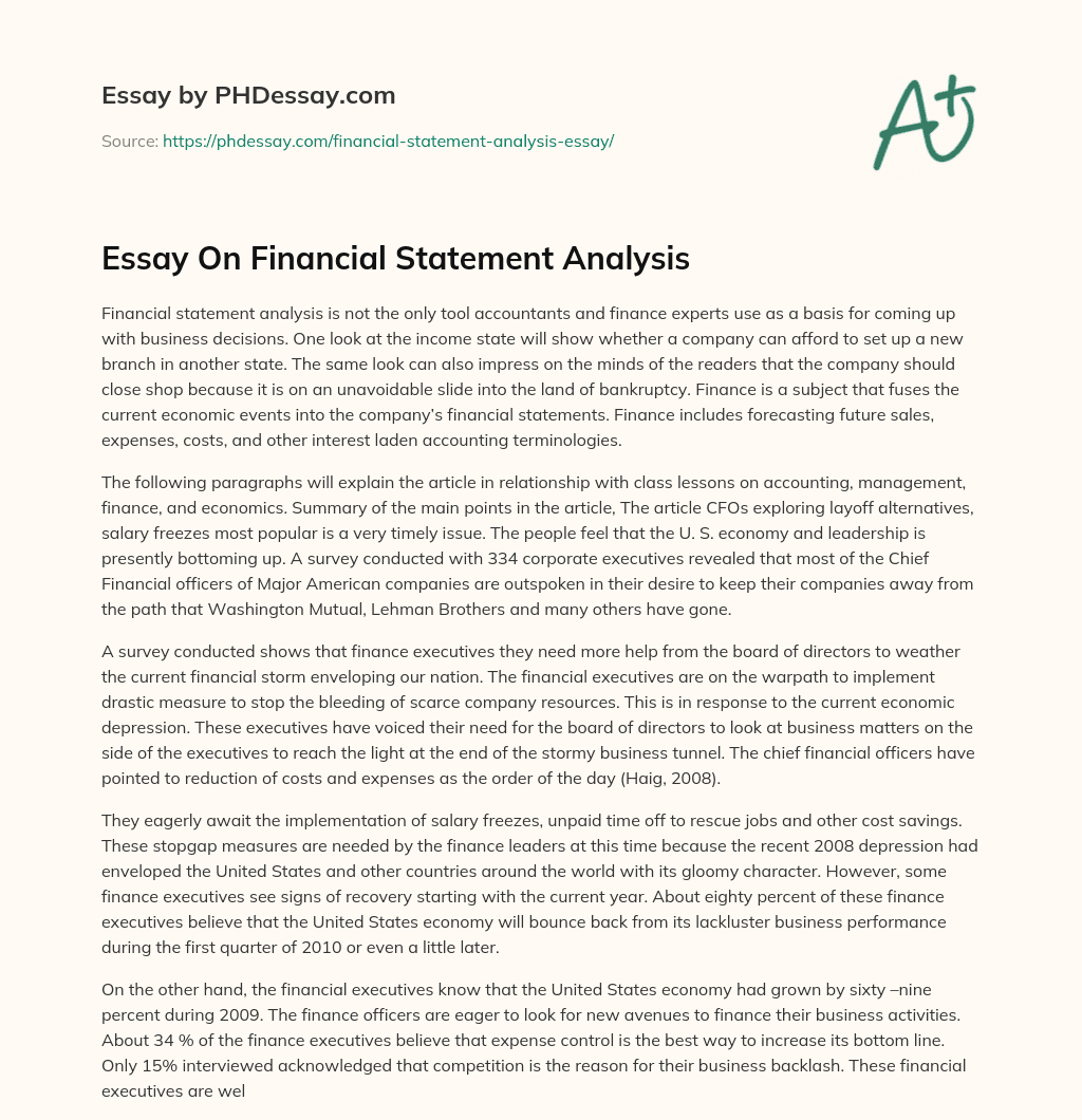 write an essay on analysis of financial statements