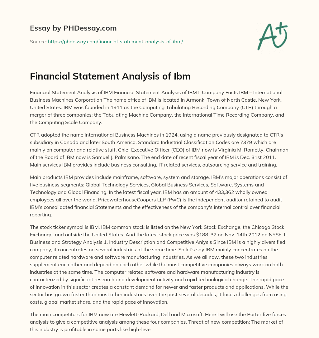 Financial Statement Analysis of Ibm essay