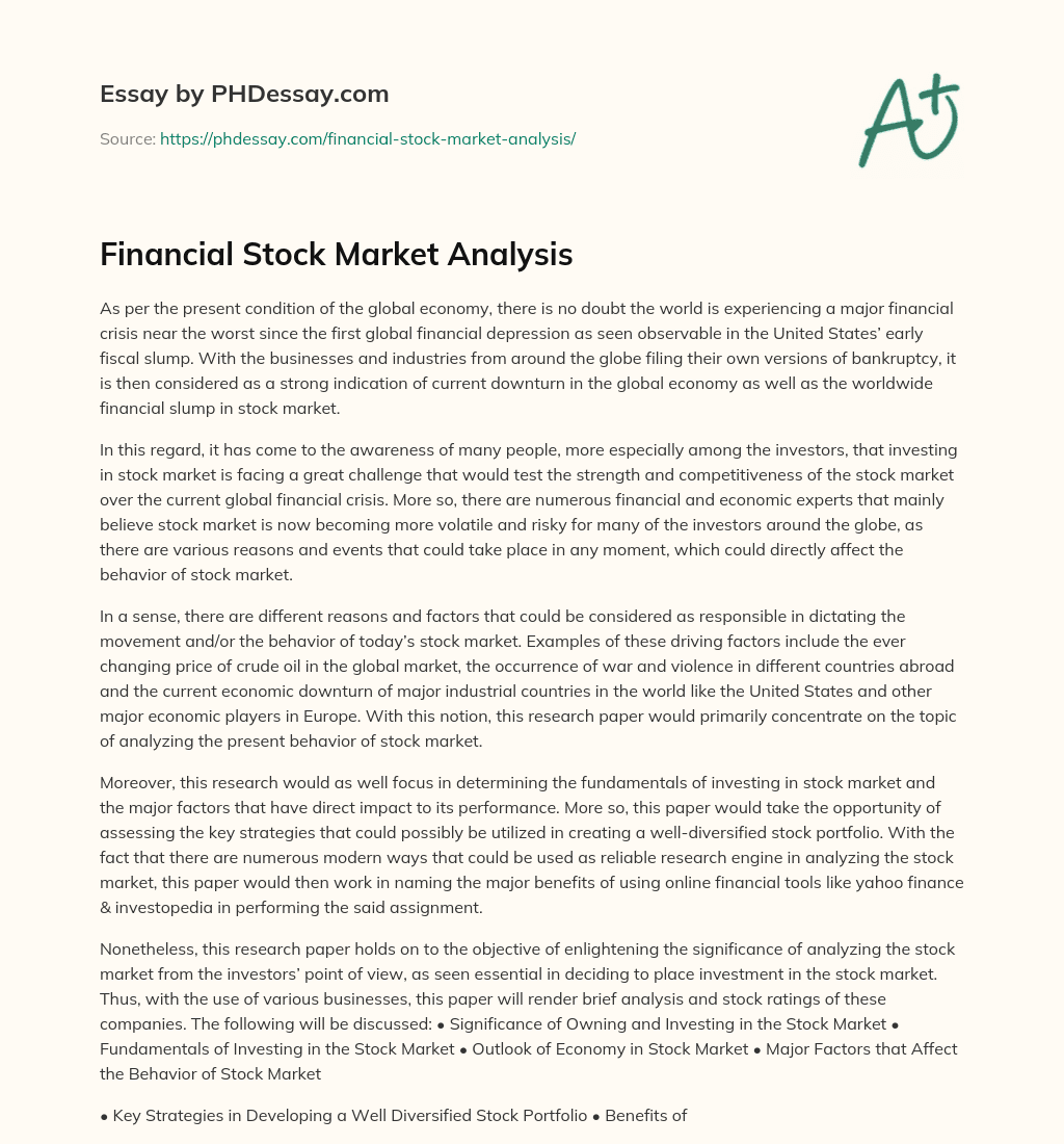 Financial Stock Market Analysis essay