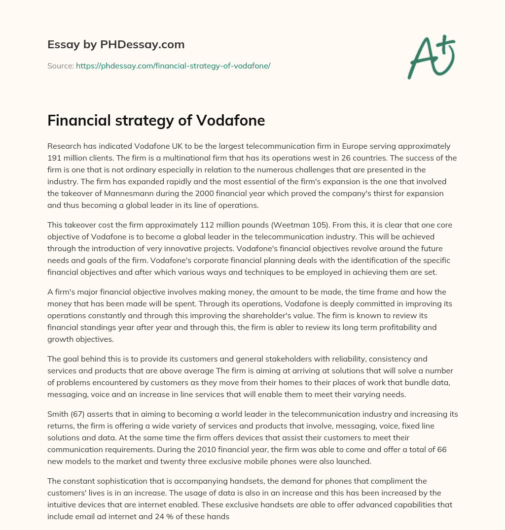 Financial strategy of Vodafone essay