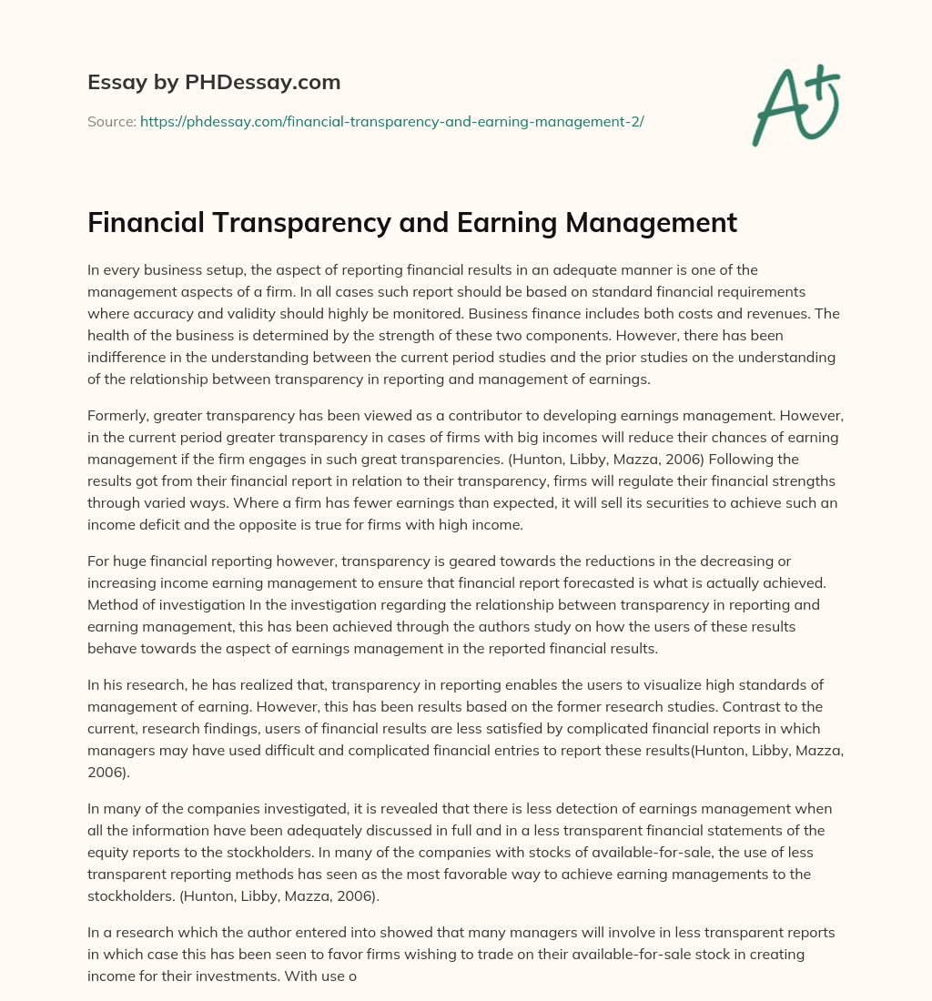 Financial Transparency and Earning Management essay