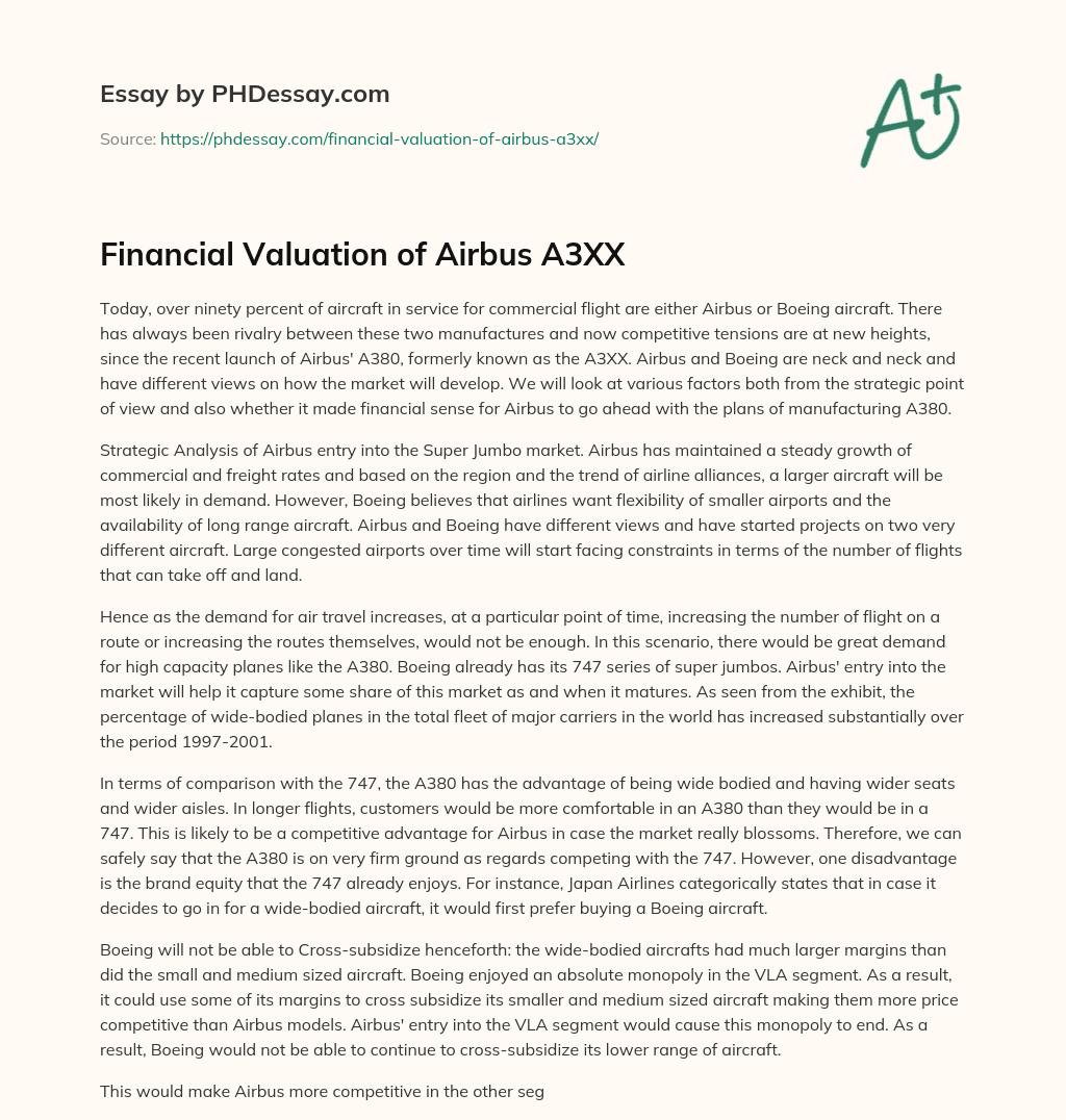 Financial Valuation of Airbus A3XX essay