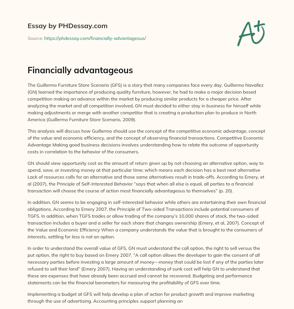 Financially advantageous essay