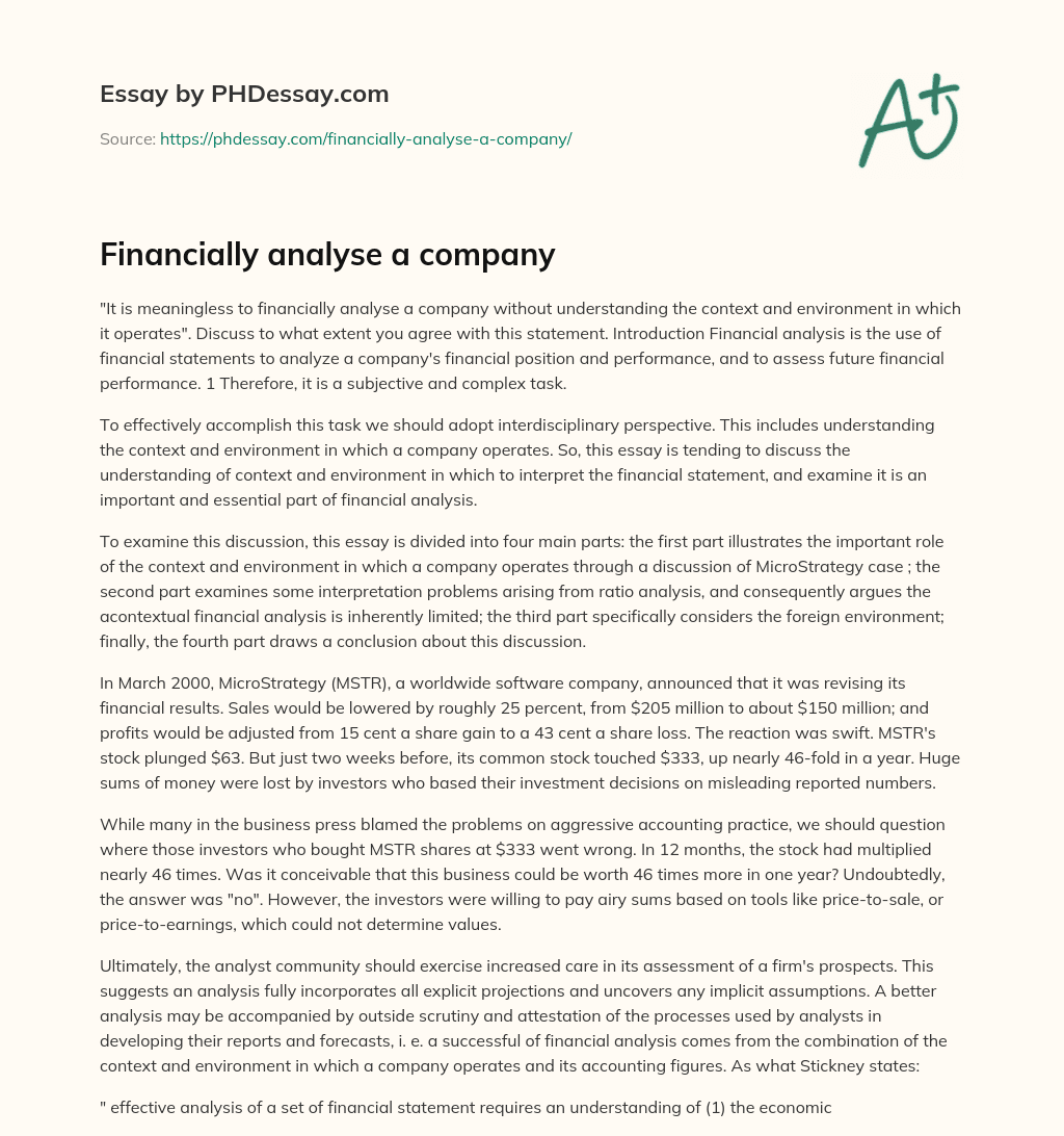 Financially analyse a company essay