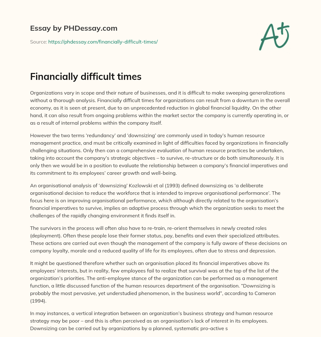 Financially difficult times essay