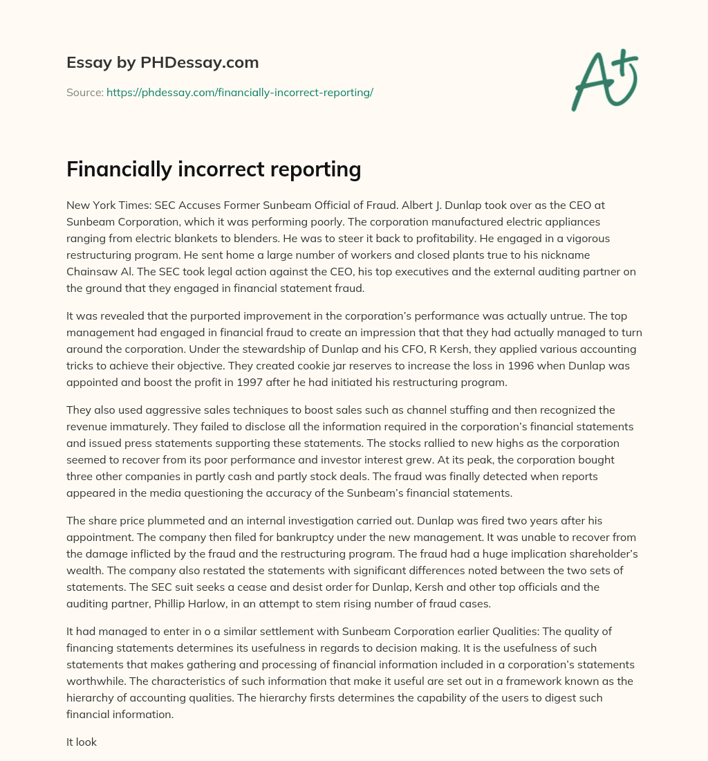 Financially incorrect reporting essay