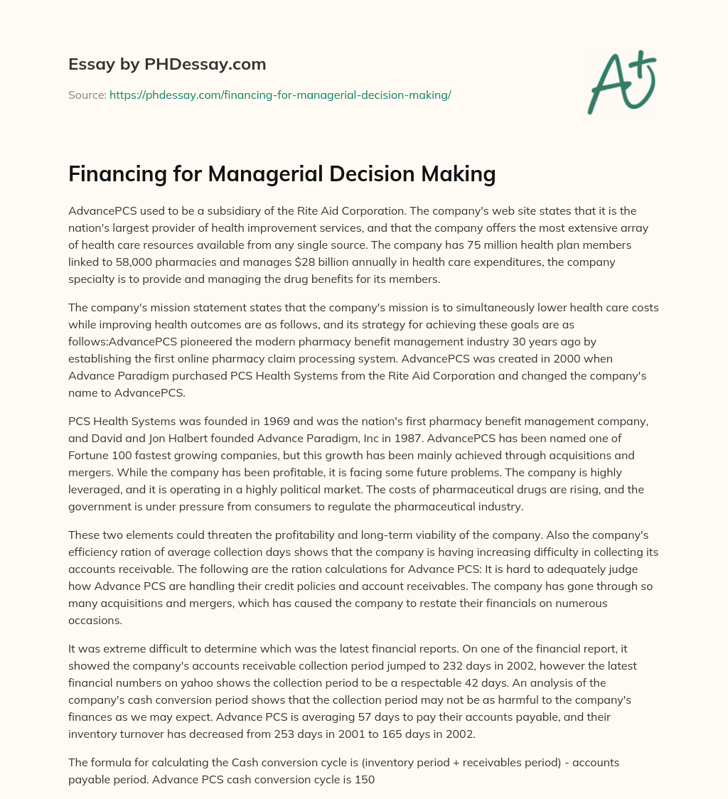 Financing for Managerial Decision Making essay