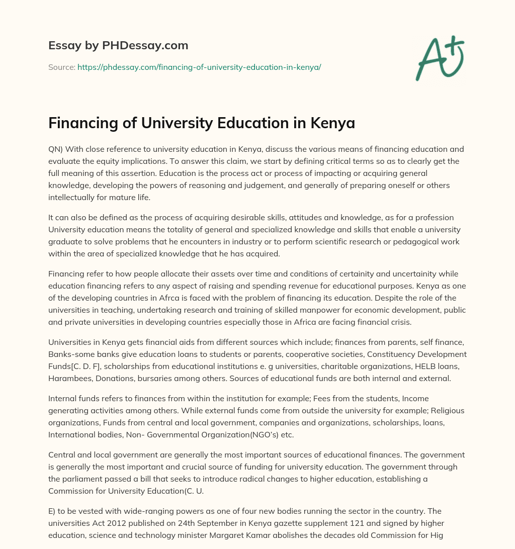 Financing of University Education in Kenya essay