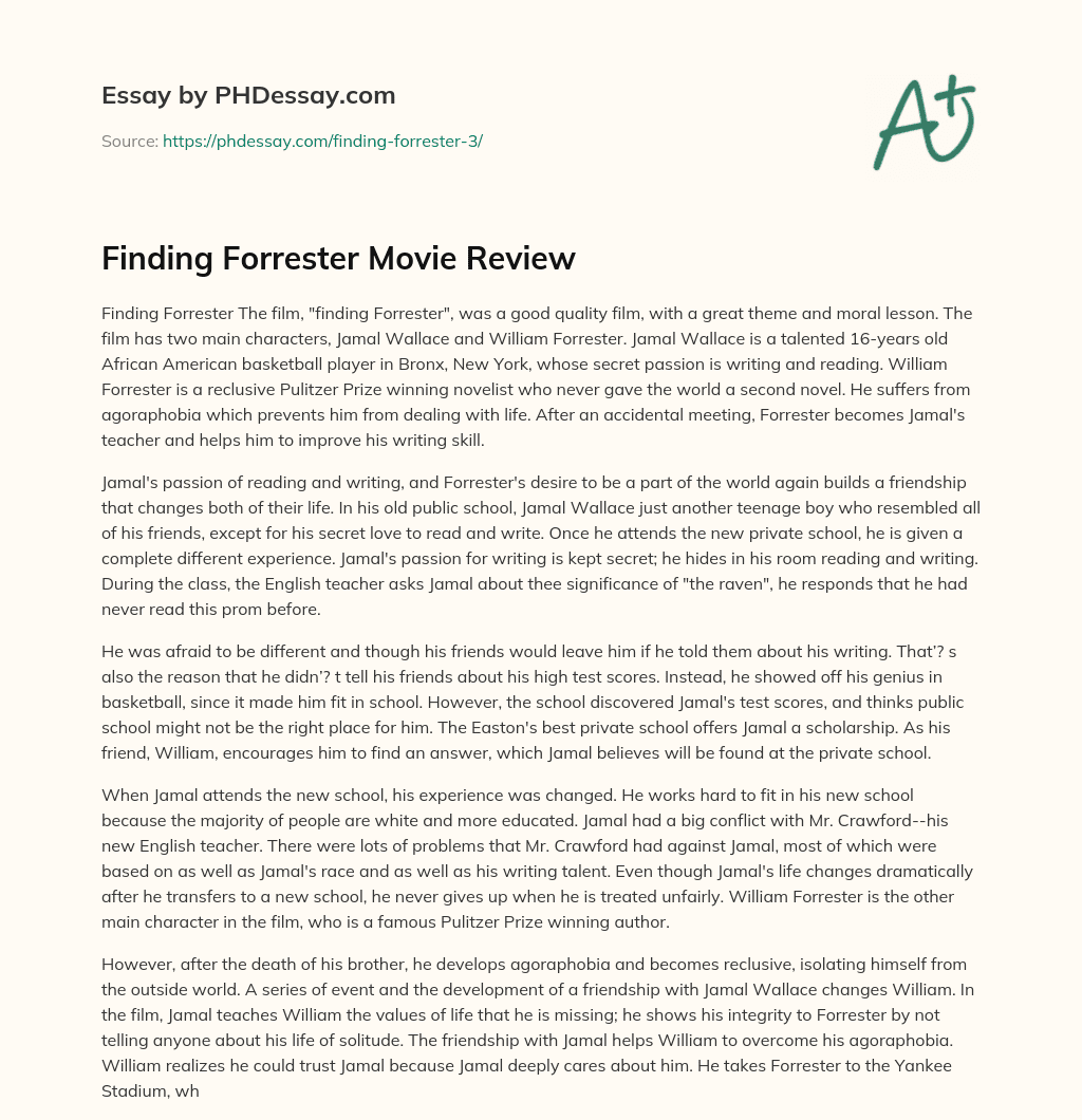 Finding Forrester Movie Review essay