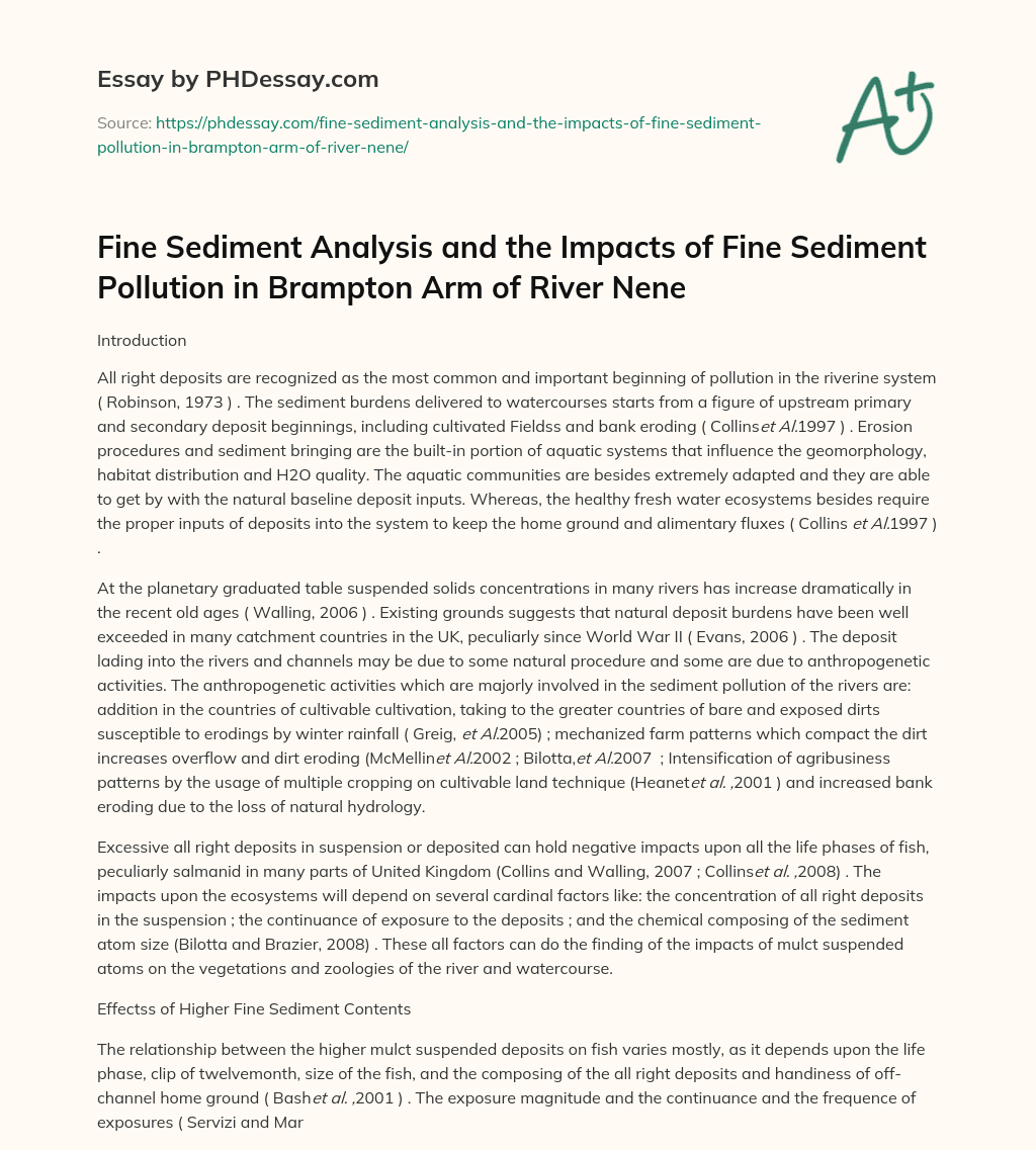 Fine Sediment Analysis and the Impacts of Fine Sediment Pollution in Brampton Arm of River Nene essay