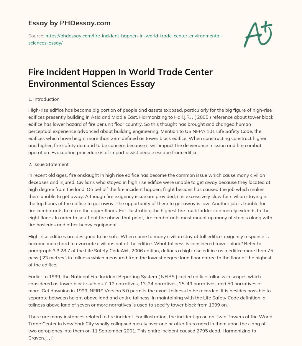 Fire Incident Happen In World Trade Center Environmental Sciences Essay essay