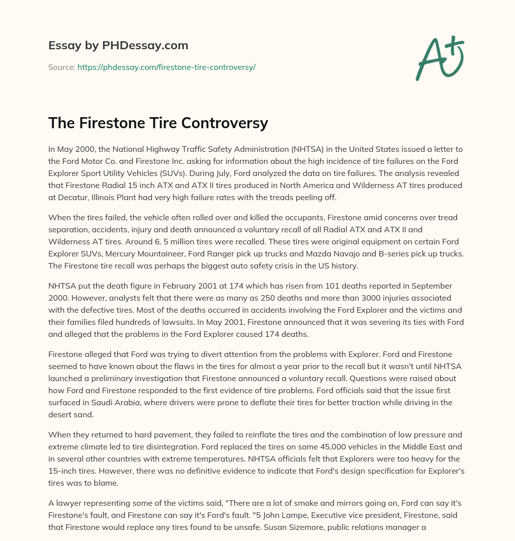 The Firestone Tire Controversy essay