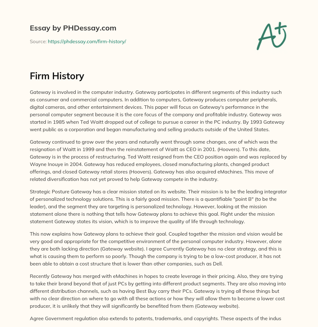 Firm History essay