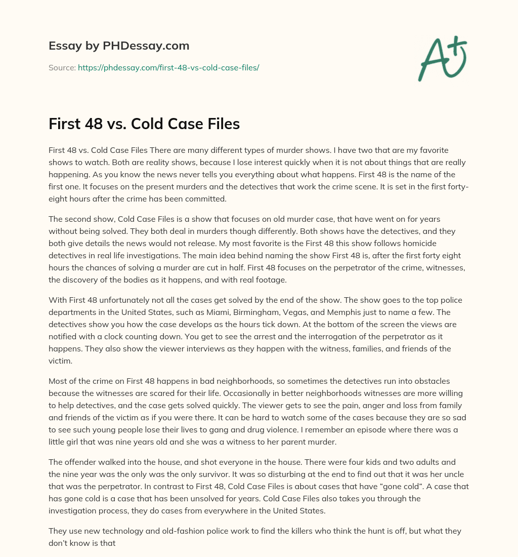 First 48 vs. Cold Case Files essay