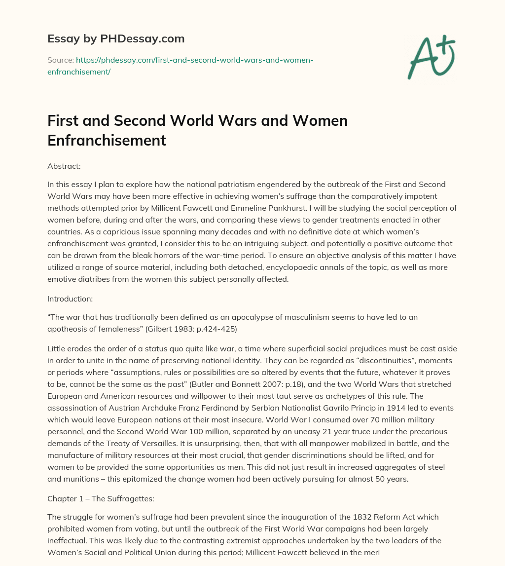First and Second World Wars and Women Enfranchisement essay