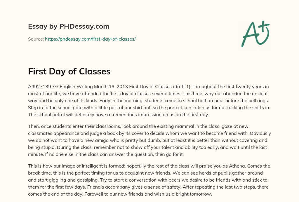 First Day of Classes essay