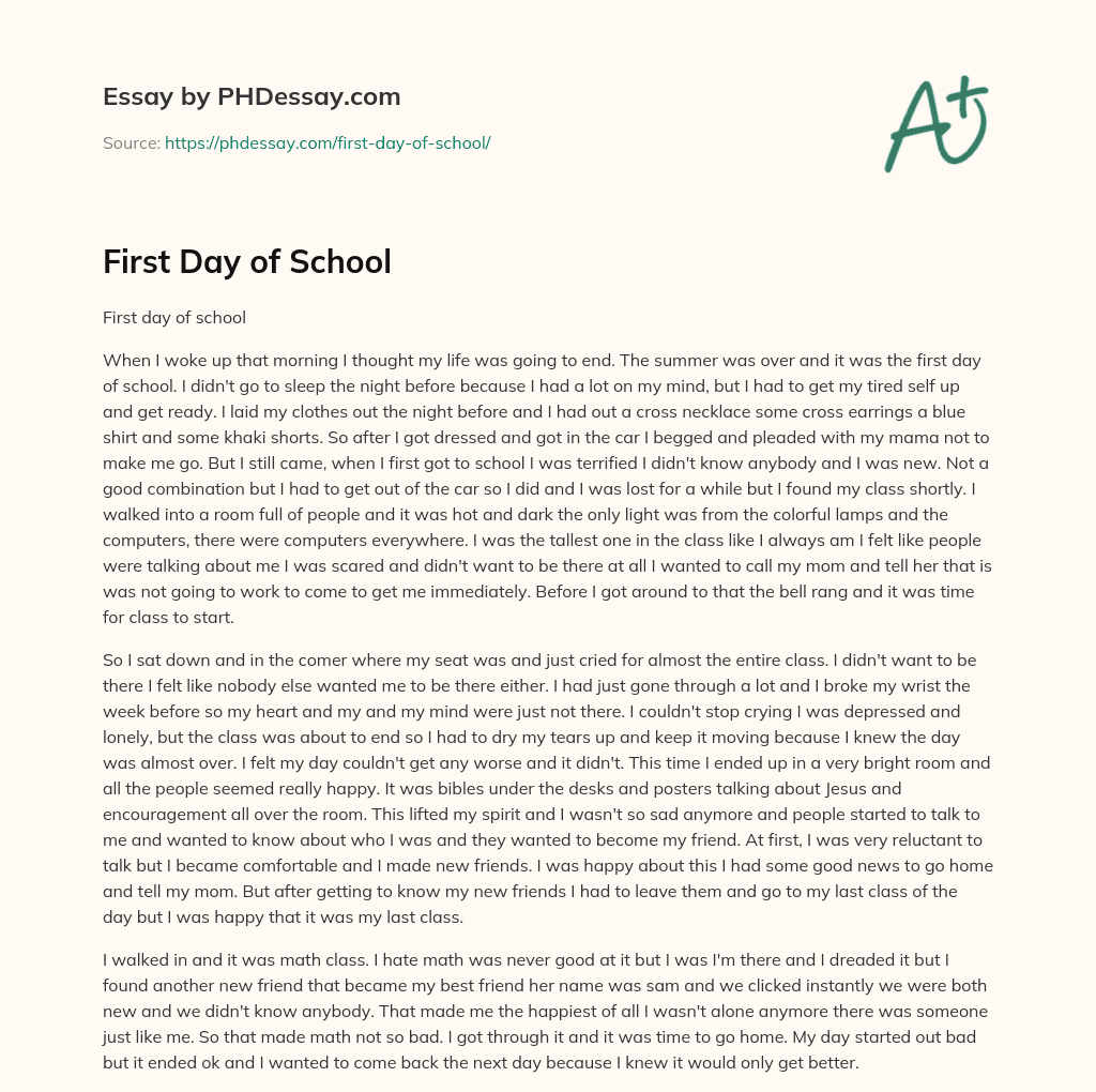 expectation first day of school essay