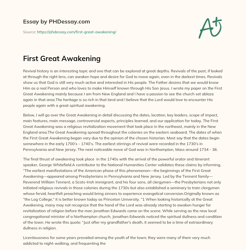 First Great Awakening essay