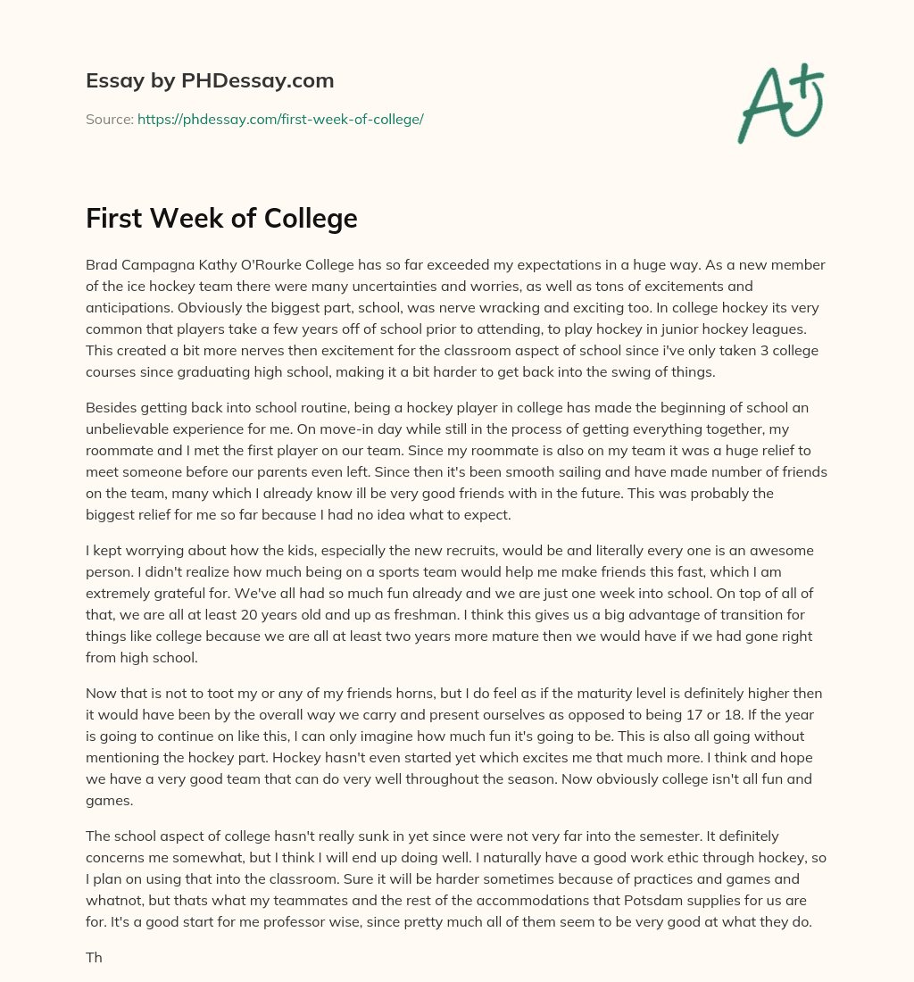 First Week of College essay