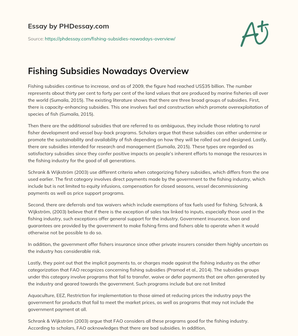 Fishing Subsidies Nowadays Overview essay