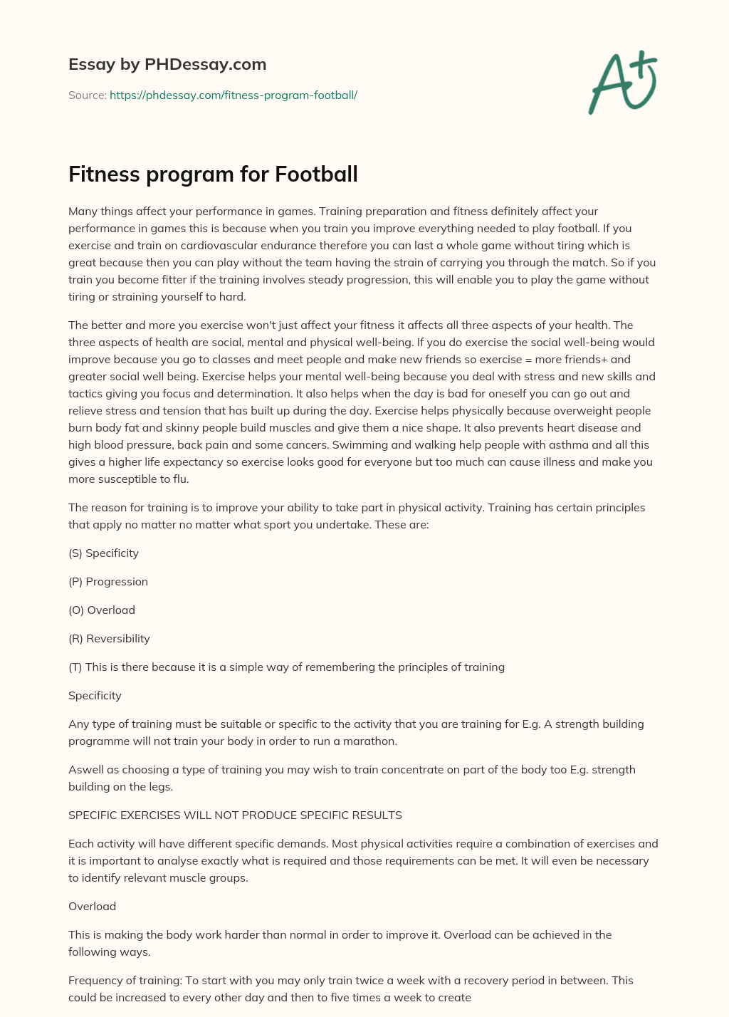 Fitness program for Football essay