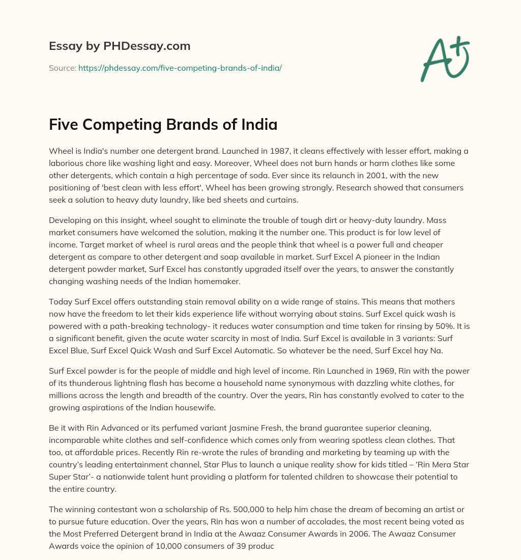 Five Competing Brands of India essay
