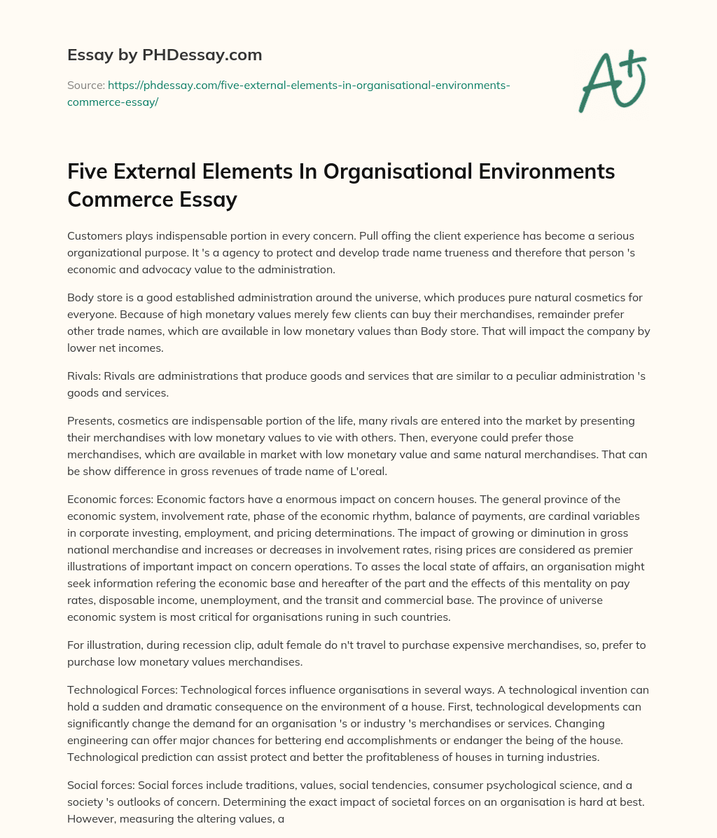 Five External Elements In Organisational Environments Commerce Essay essay