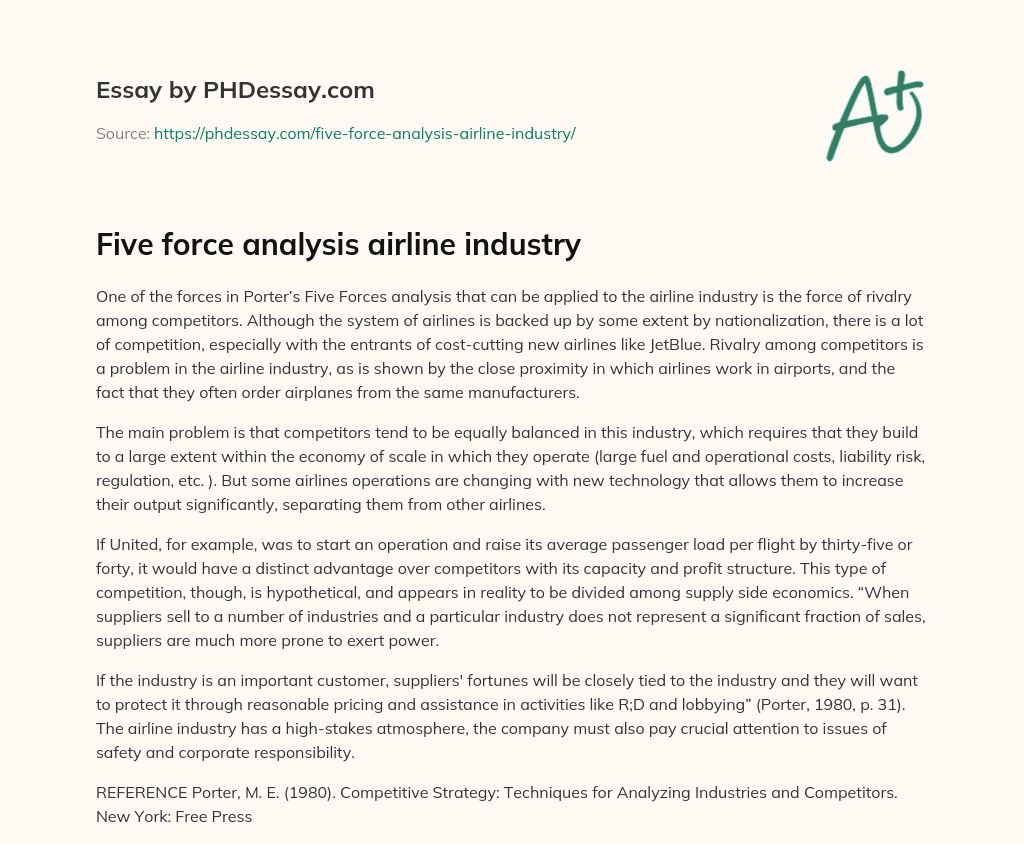 Five force analysis airline industry essay