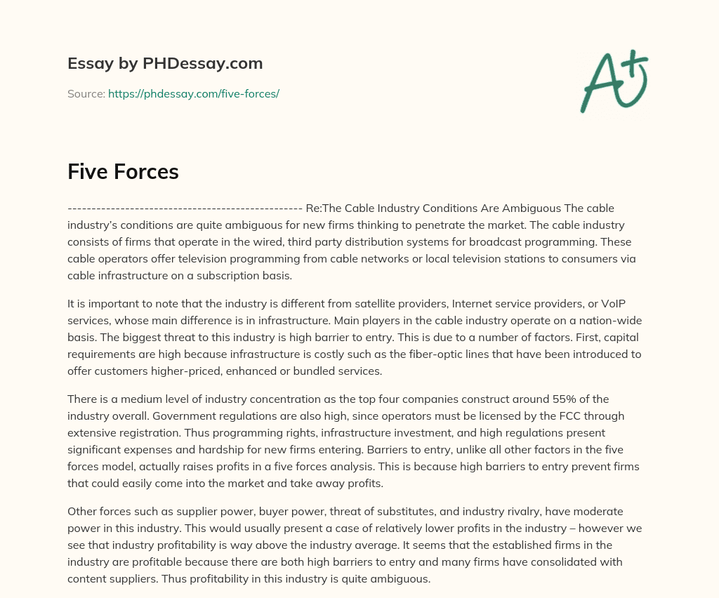 Ambiguity in Cable Industry Conditions for New Firms essay